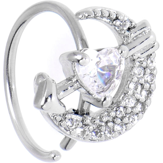 20G 5/16 Clear CZ Gem Moon Lover Nose Hoop