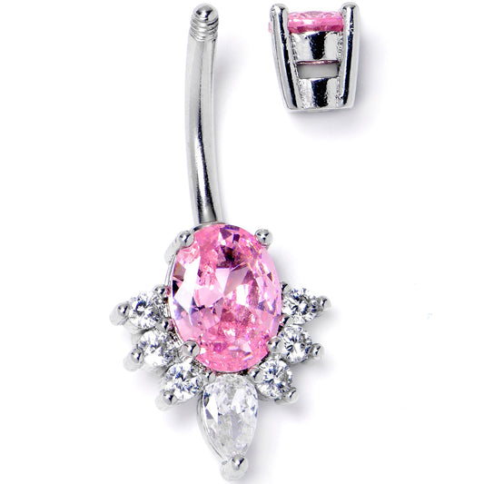 Pink Clear Gem Oh So Ornate Oval Double Mount Belly Ring