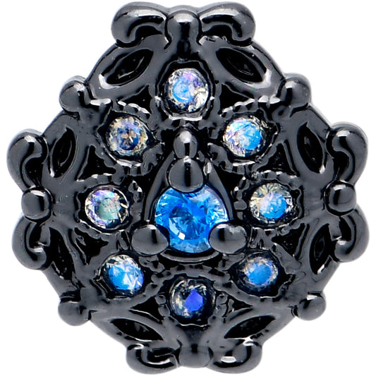 20G  7mm Blue Aurora Gem Black Night Blossom L Shape Nose Ring