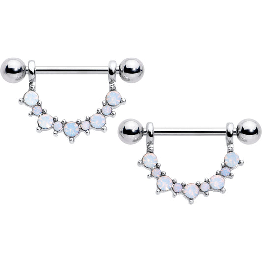 14G 9/16 White Synthetic Opal October Birthstone Nipple Shield Set
