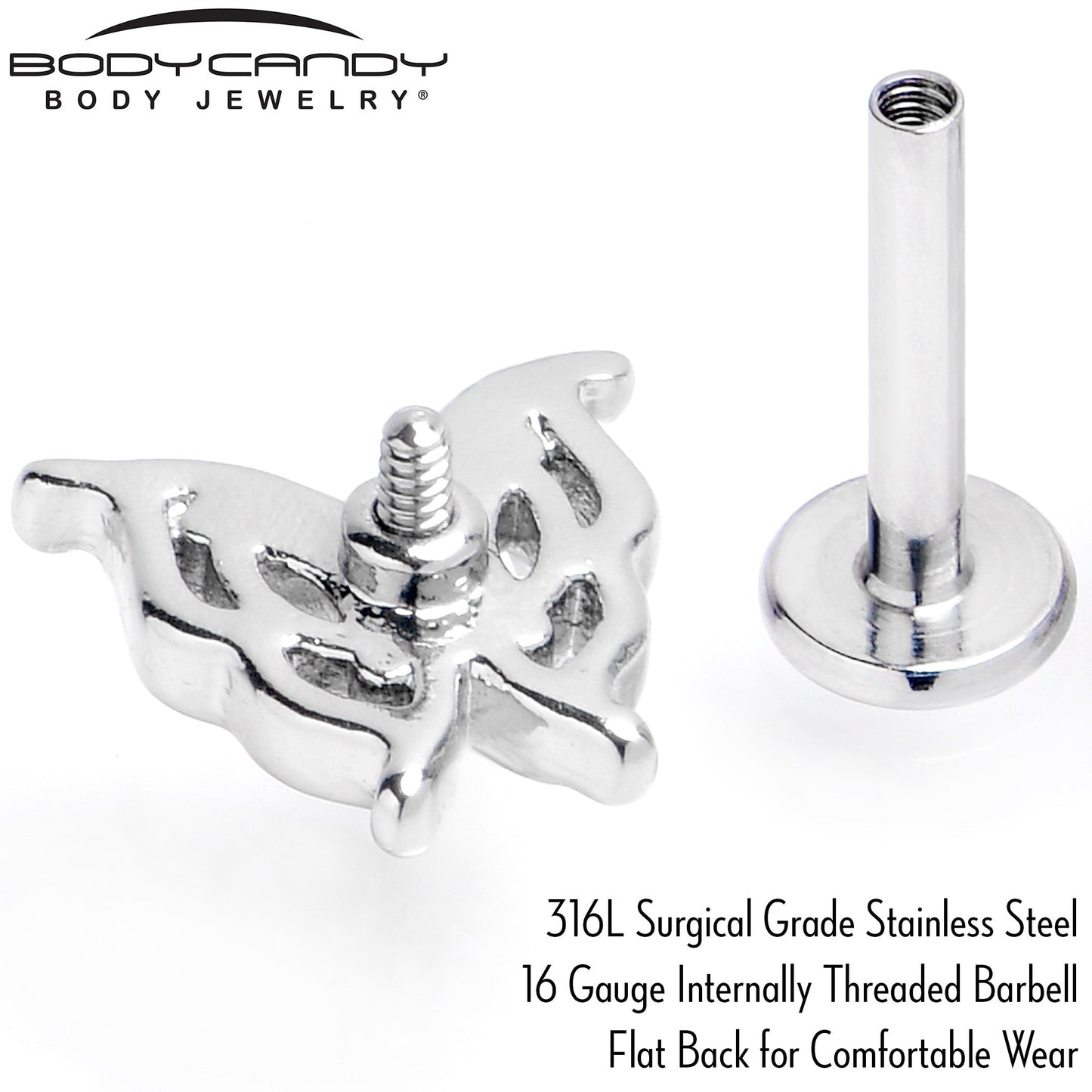 16G 5/16 Pink Gem Fancy Fab Butterfly Internally Threaded Labret