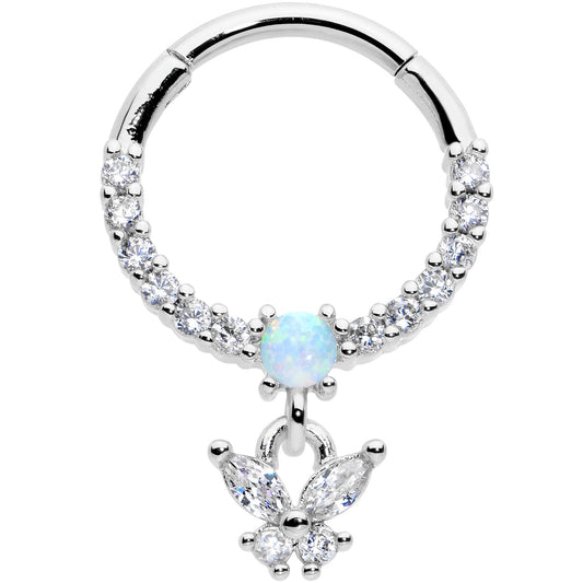 16G 3/8 Blue Synthetic Opal Butterfly Dangle Hinged Segment Ring