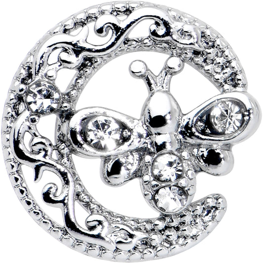 16G 5/16 Clear Gem Lunar Dragonfly Internally Threaded Labret Tragus