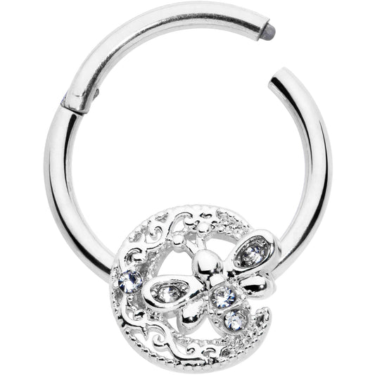 16G 3/8 Clear Gem Lunar Dragonfly Hinged Segment Ring