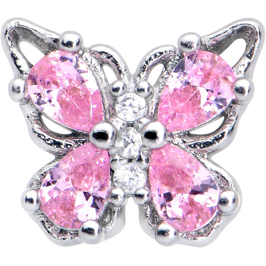 16G 5/16 Pink Gem Baroque Butterfly Internally Threaded Labret