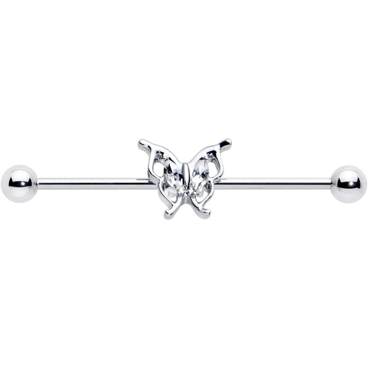14G Clear Gem Fancy Fab Butterfly Industrial Barbell 38mm