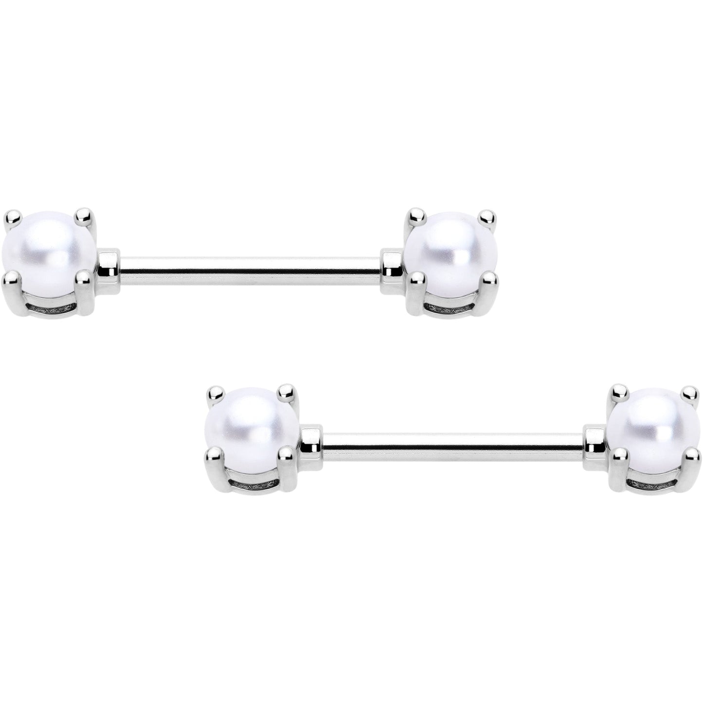 14G 9/16 White Faux Pearl June Birthstone Nipple Ring Set