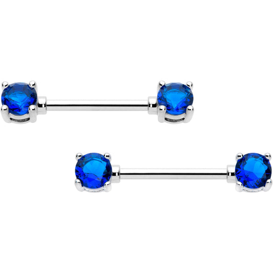14G 9/16 Blue CZ Gem September Birthstone Nipple Ring Set