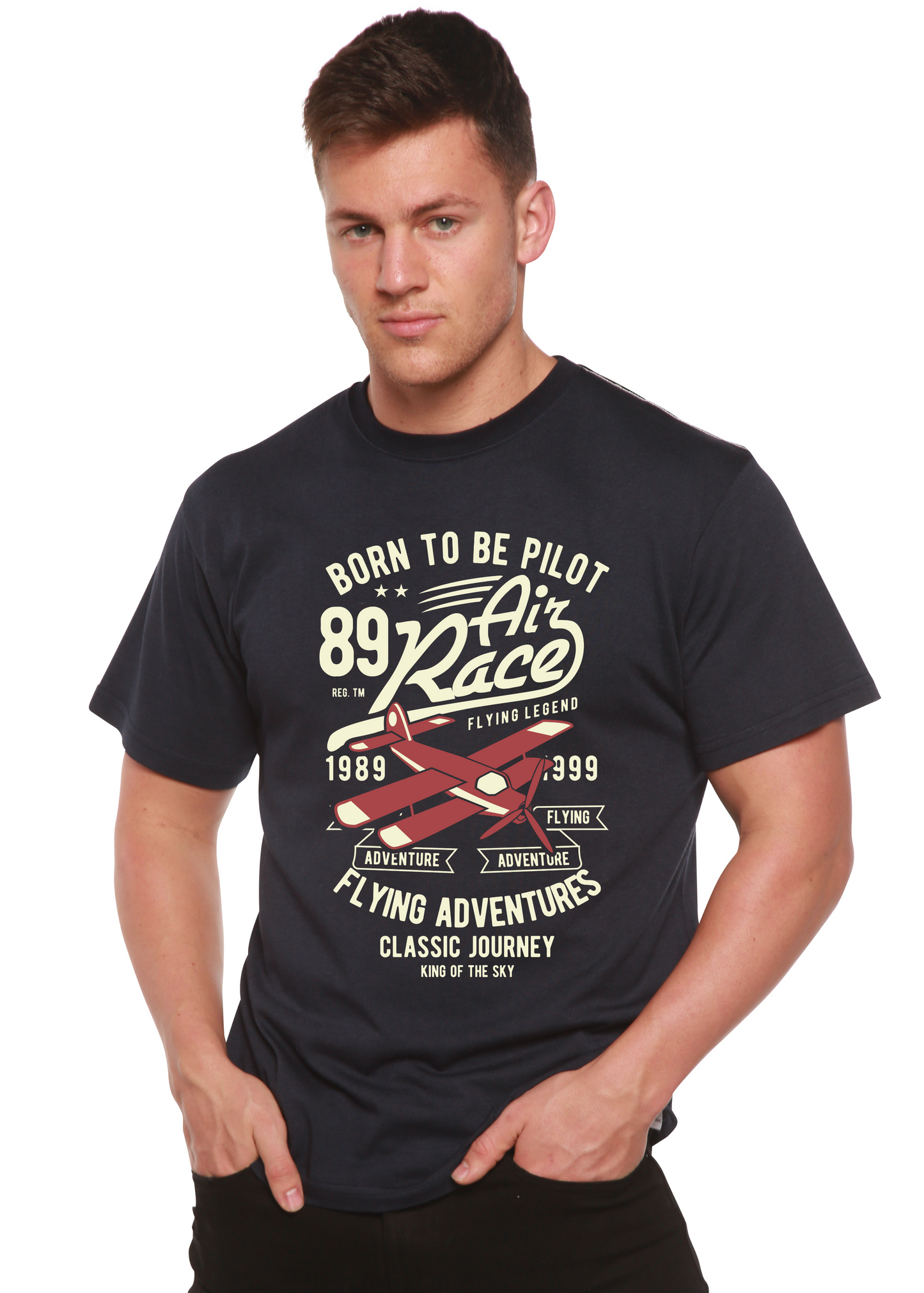 Born To Be Pilot Men's Bamboo Viscose/Organic Cotton Short Sleeve Graphic T-Shirt