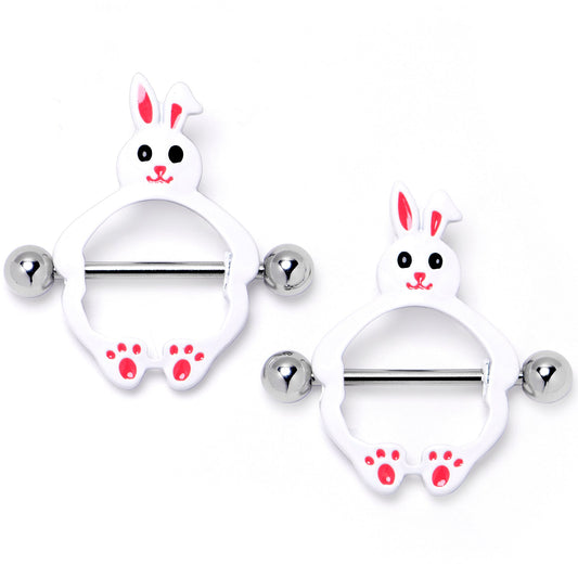 14G 9/16 Bunny White Rabbit Nipple Shield Set