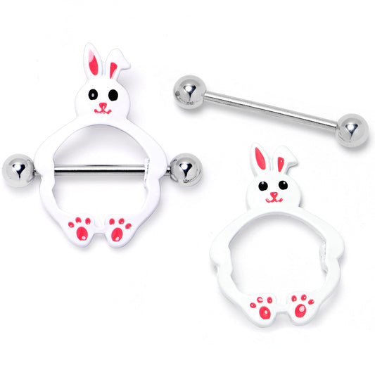 14G 9/16 Bunny White Rabbit Nipple Shield Set