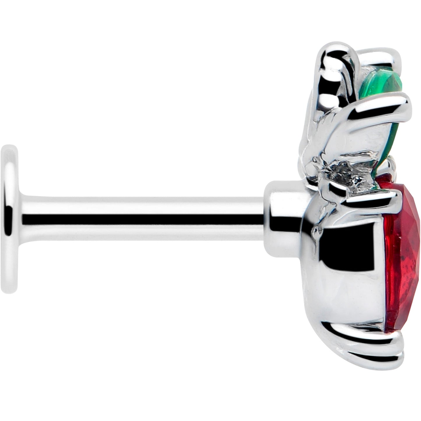 16G 1/4 Red Green Gem Strawberry Heart Labret