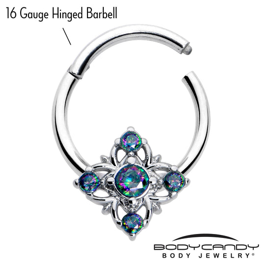 16G 3/8 Vitrail CZ Gem Beauty Cross Hinged Segment Ring