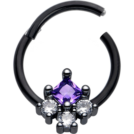 16G 3/8 Purple CZ Gem Black Rhombus Riot Hinged Segment Ring