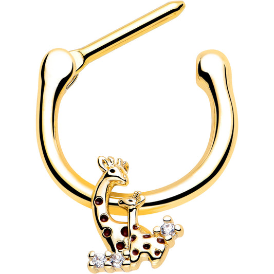 16G 5/16 Clear CZ Gem Gold Tone Mom Baby Giraffe Cartilage Clicker