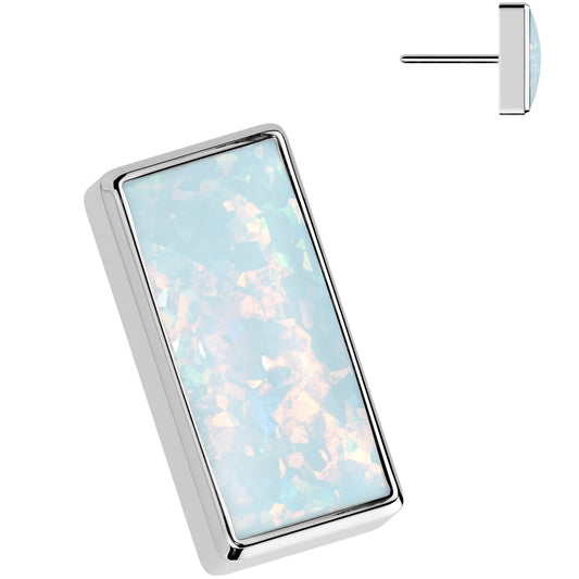 White Synthetic Opal ASTM F-136 Bar Flat Back Earring Push In Top
