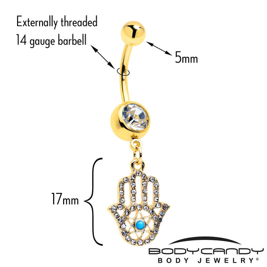 Clear CZ Gem Gold Tone Anodized Hamsa Hand Star Dangle Belly Ring