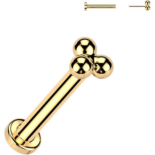 18G 5/16 Trinity Ball Gold PVD Medical Grade Titanium Flat Back Earring