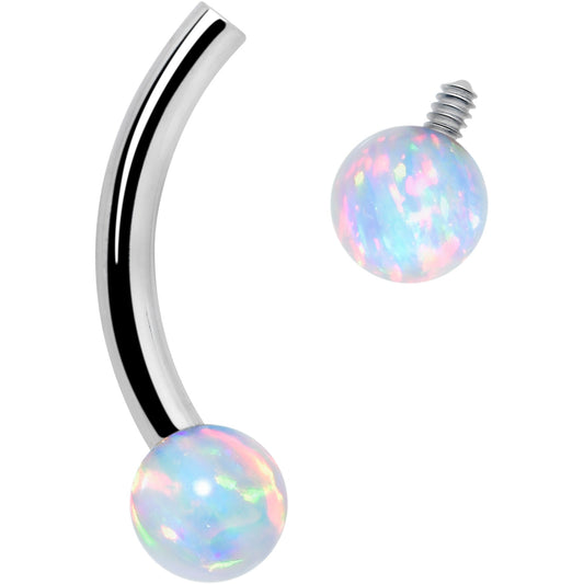 16G 5/16 White Synthetic Opal Implant Grade Titanium Curved Eyebrow Ring