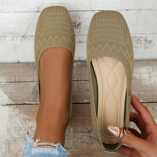 Women’s Knitted Plus Size Flying Woven Breathable One-Pedal Shoes