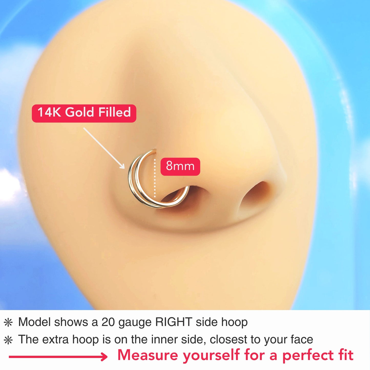 Double Hoop Nose 14k Yellow Gold Filled Spiral Nose Ring
