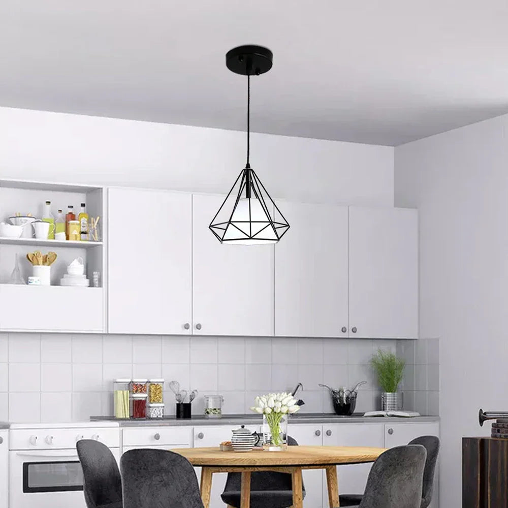 DecorBites™ Diamond Cage Pendant Chandelier for Industrial Living Room and Kitchen Lighting