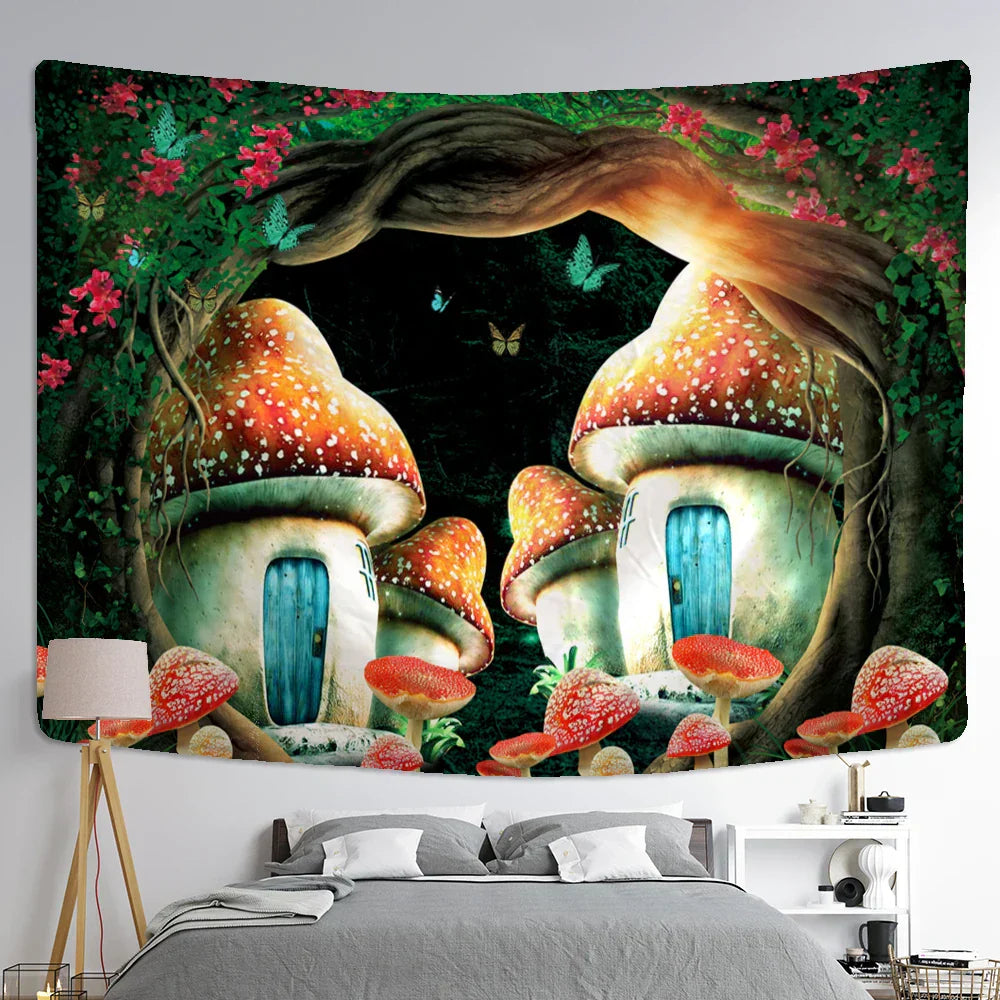 DecorBites™ Cartoon Planet Mushroom Tapestry Wall Hanging for Psychedelic Room Decor