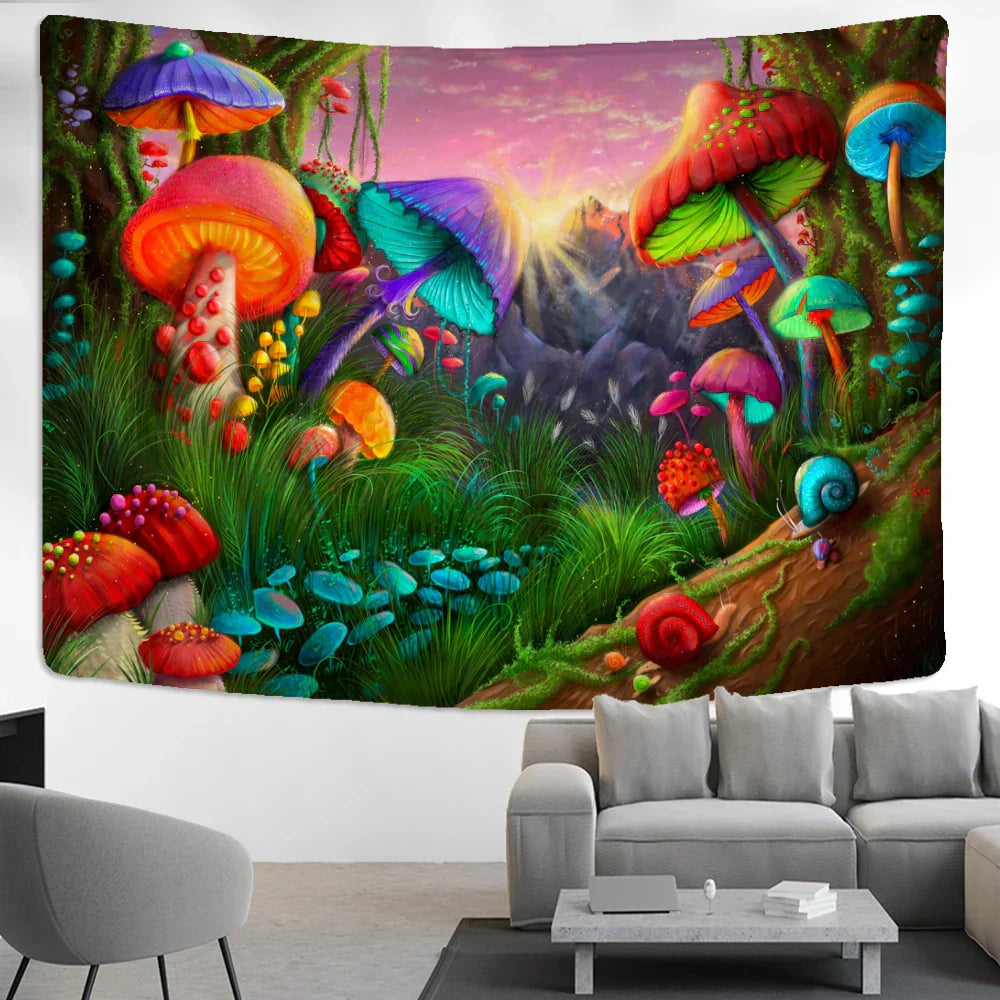 DecorBites™ Cartoon Planet Mushroom Tapestry Wall Hanging for Psychedelic Room Decor