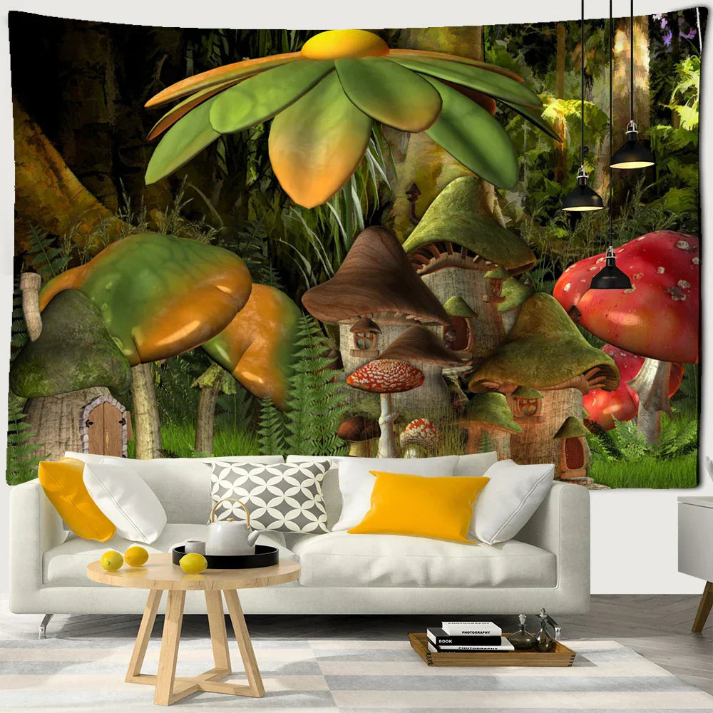 DecorBites™ Cartoon Planet Mushroom Tapestry Wall Hanging for Psychedelic Room Decor
