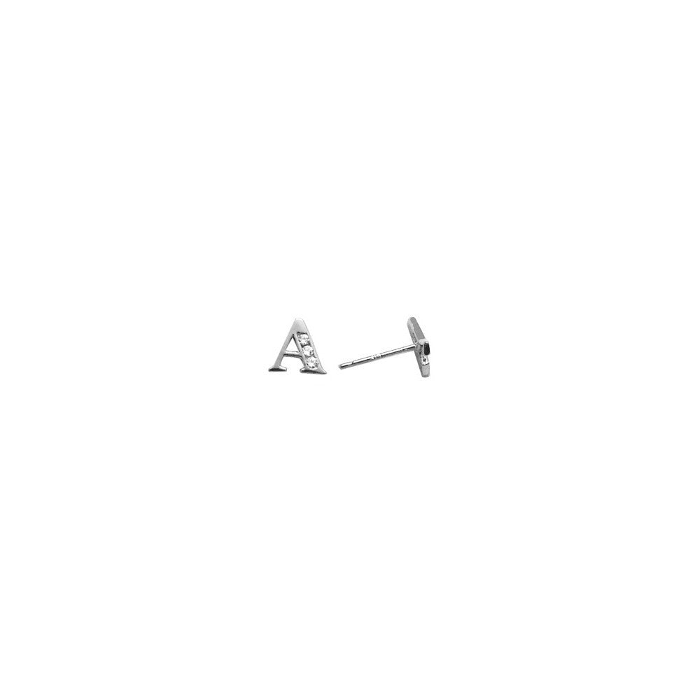 14k White Gold CZ Initial A Stud Earrings
