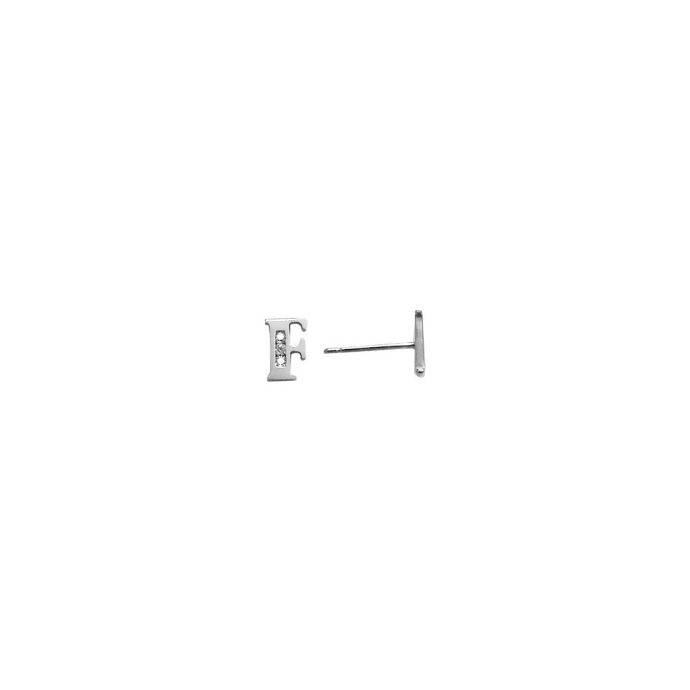 14k White Gold CZ Initial F Stud Earrings