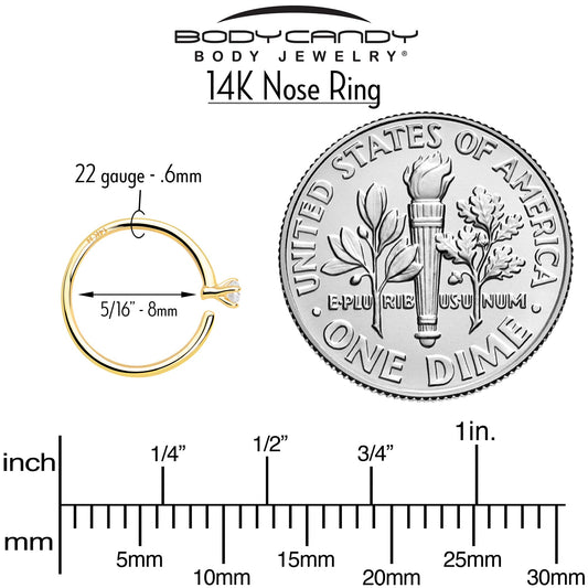 14k Solid Yellow Gold Bendable Nose Hoop 22G 5/16 with CZ