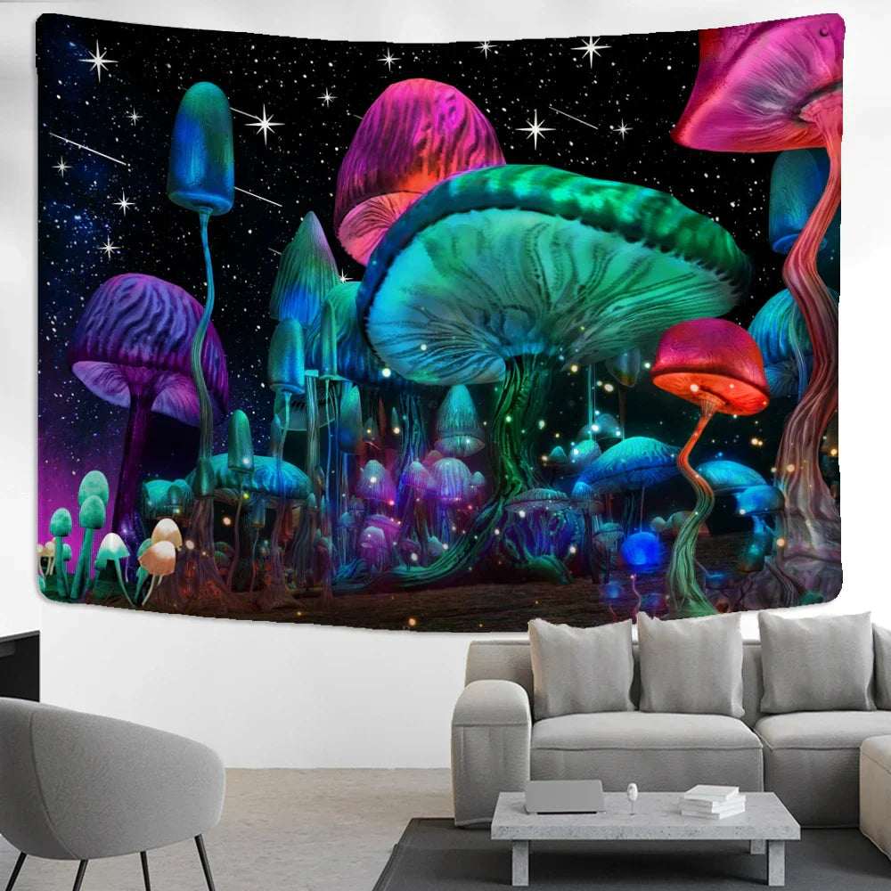 DecorBites™ Cartoon Planet Mushroom Tapestry Wall Hanging for Psychedelic Room Decor