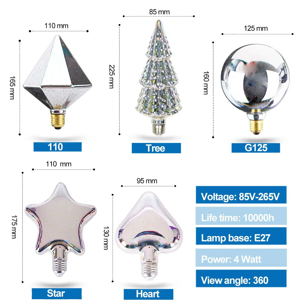 DecorBites™ 3D Fireworks LED Bulb Star Night Light for Holiday Party Decoration