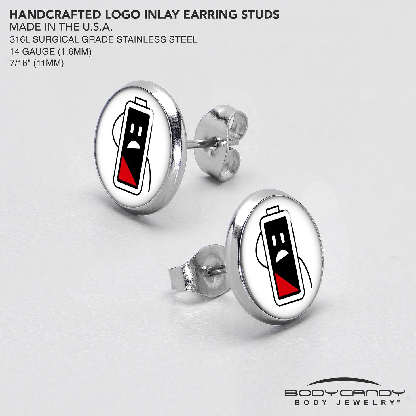 Battery Empty Stud Earrings by Onyx O