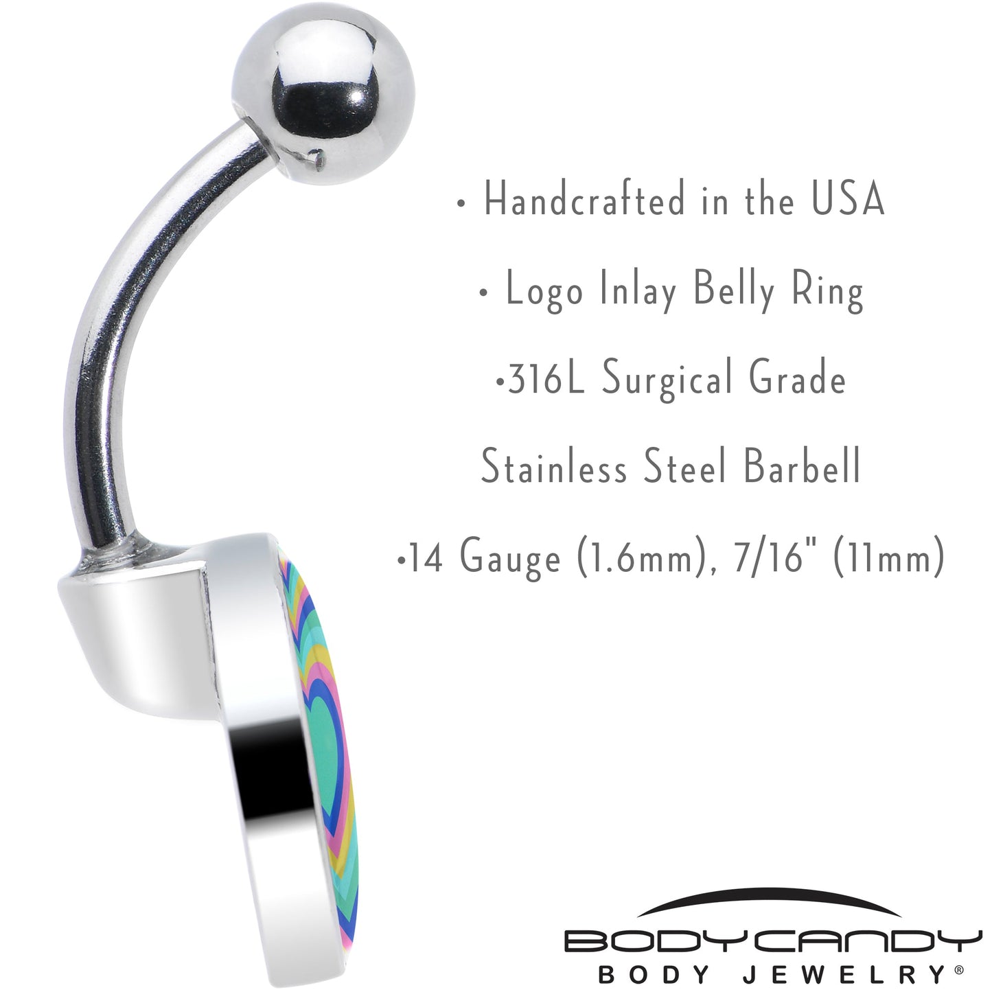 Rainbow Retro Heart Belly Ring by Onyx O