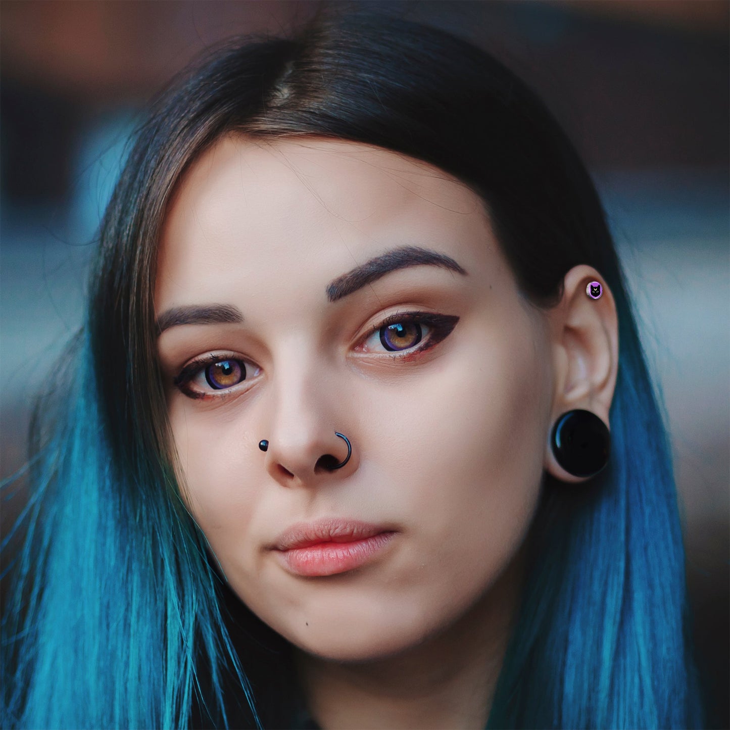 16G 1/4 Black Mystic Kitty Cat Tragus Cartilage Earring by Onyx O