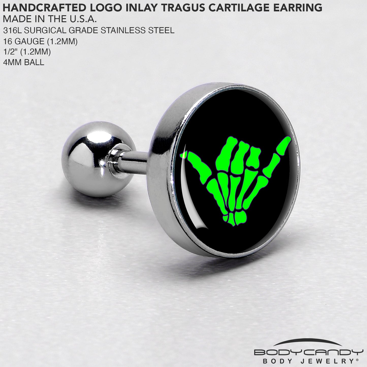 16G 1/4 Shaka Hand Cartilage Tragus Earring by Onyx O
