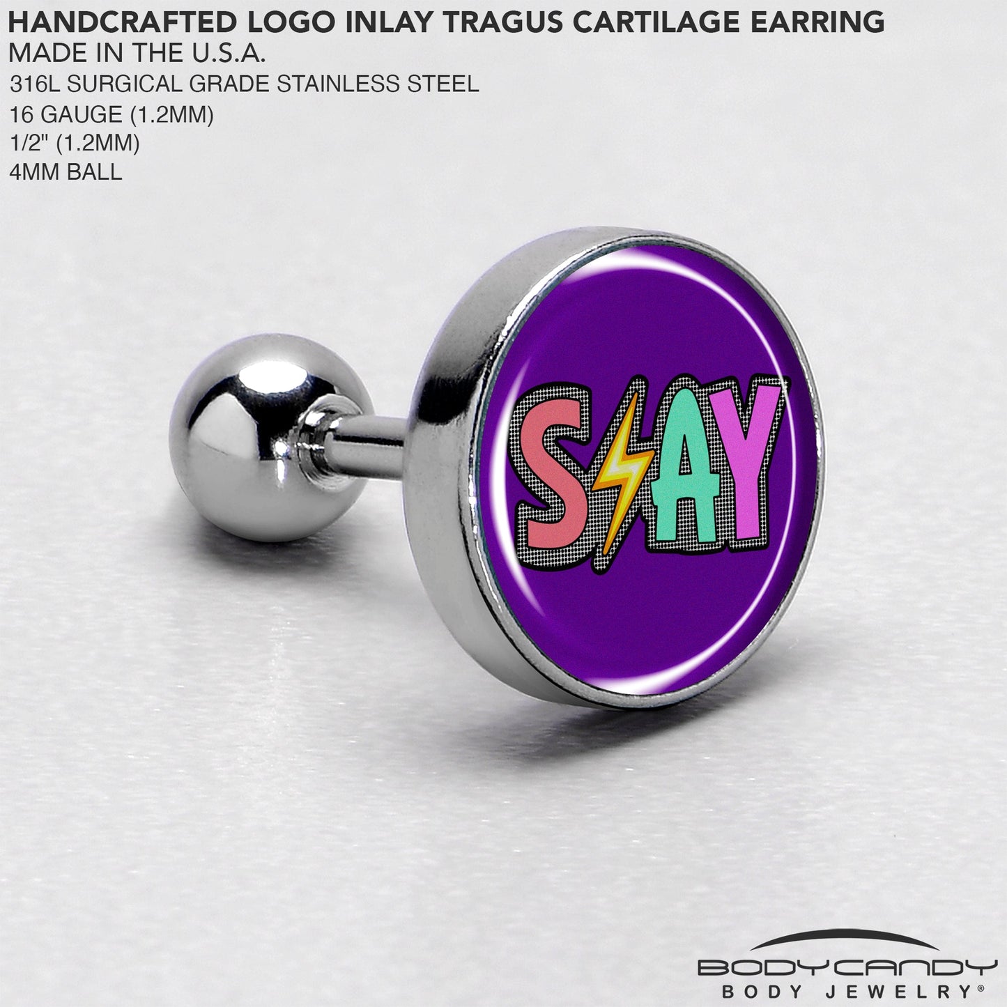 16G 1/4 Colorful Lighting SLAY Tragus Cartilage Earring by Onyx O