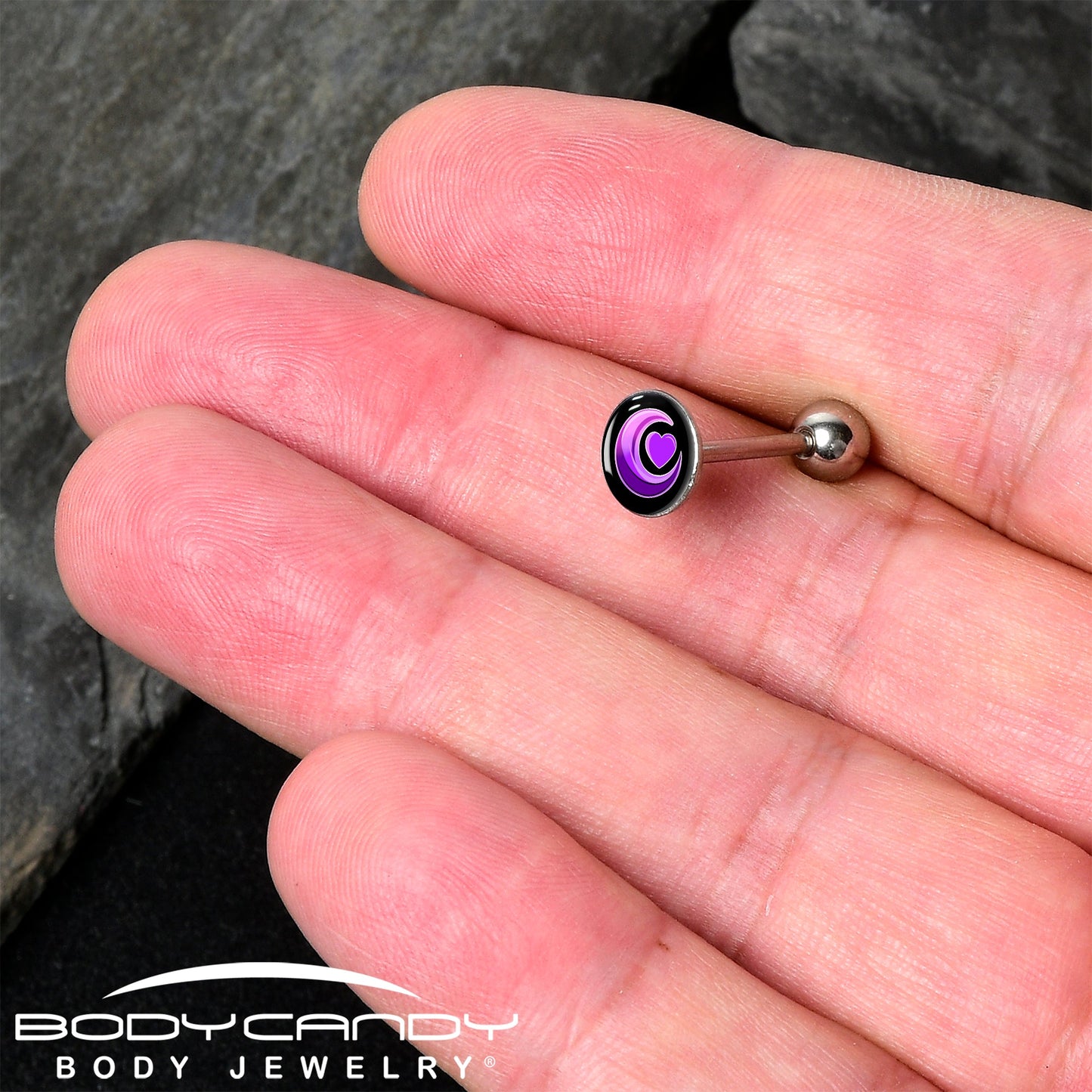 Crescent Moon Heart Barbell Tongue Ring by Onyx O