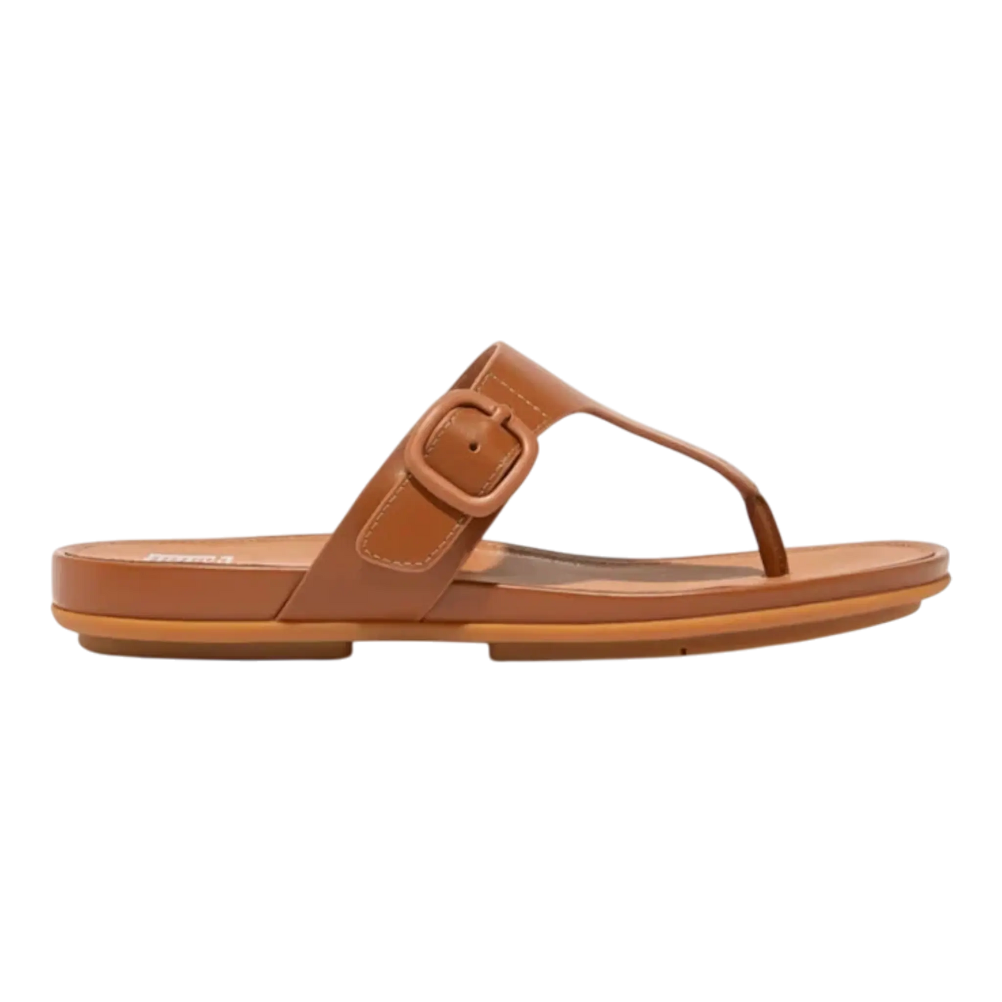 FitFlop Gracie Rubber-Buckle Leather Toe Women’s Sandals – Light Tan