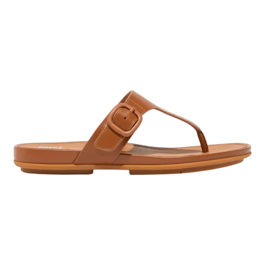 FitFlop Gracie Rubber-Buckle Leather Toe Women’s Sandals – Light Tan