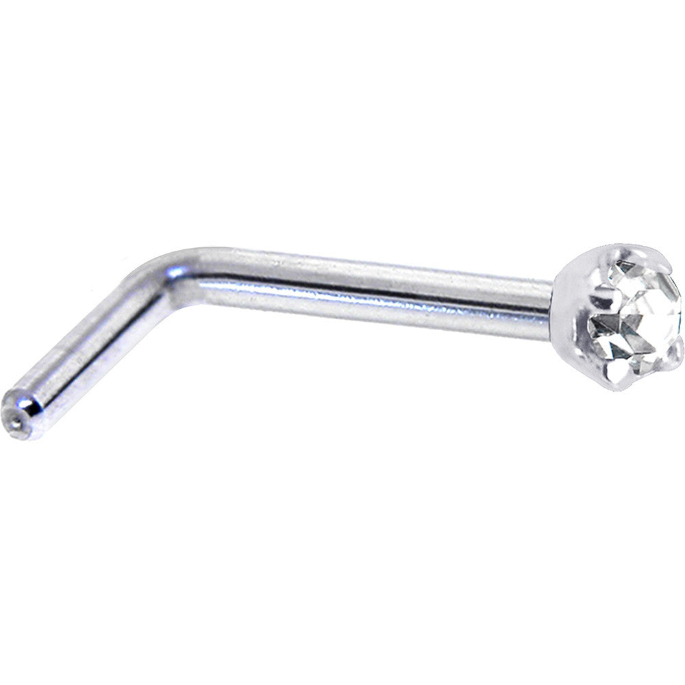 Solid 14K White Gold 2mm Clear Cubic Zirconia Nose Ring