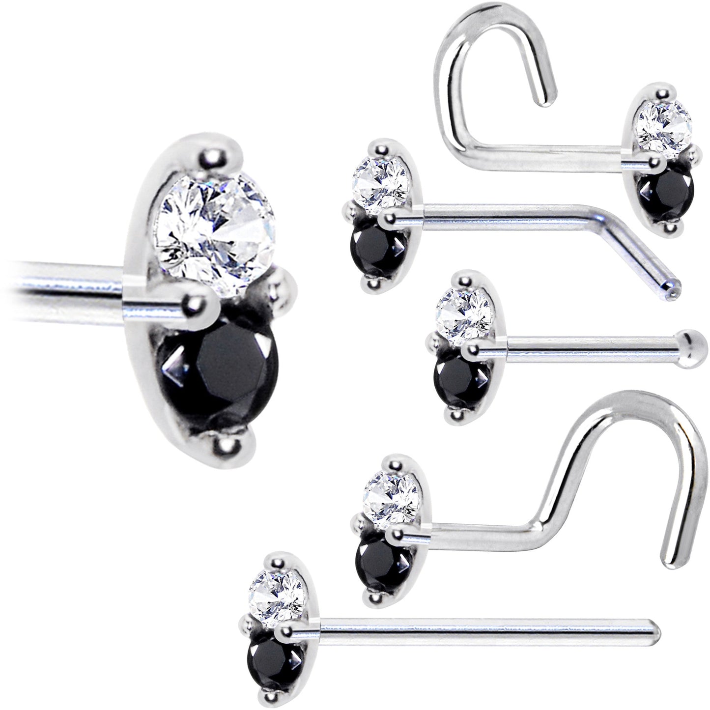 14k White Gold Black 1.5mm CZ Marquise Nose Ring