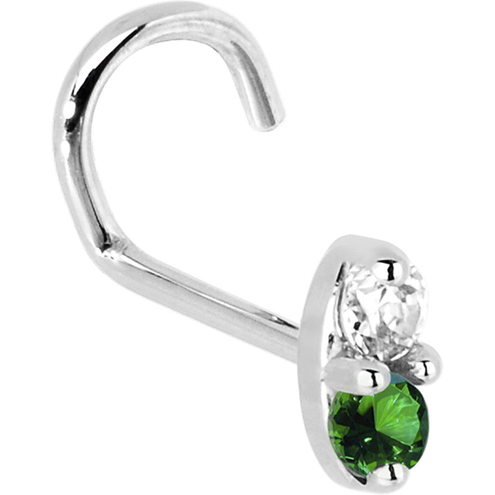 14k White Gold 1.5mm Genuine Emerald Diamond Marquise Nose Ring