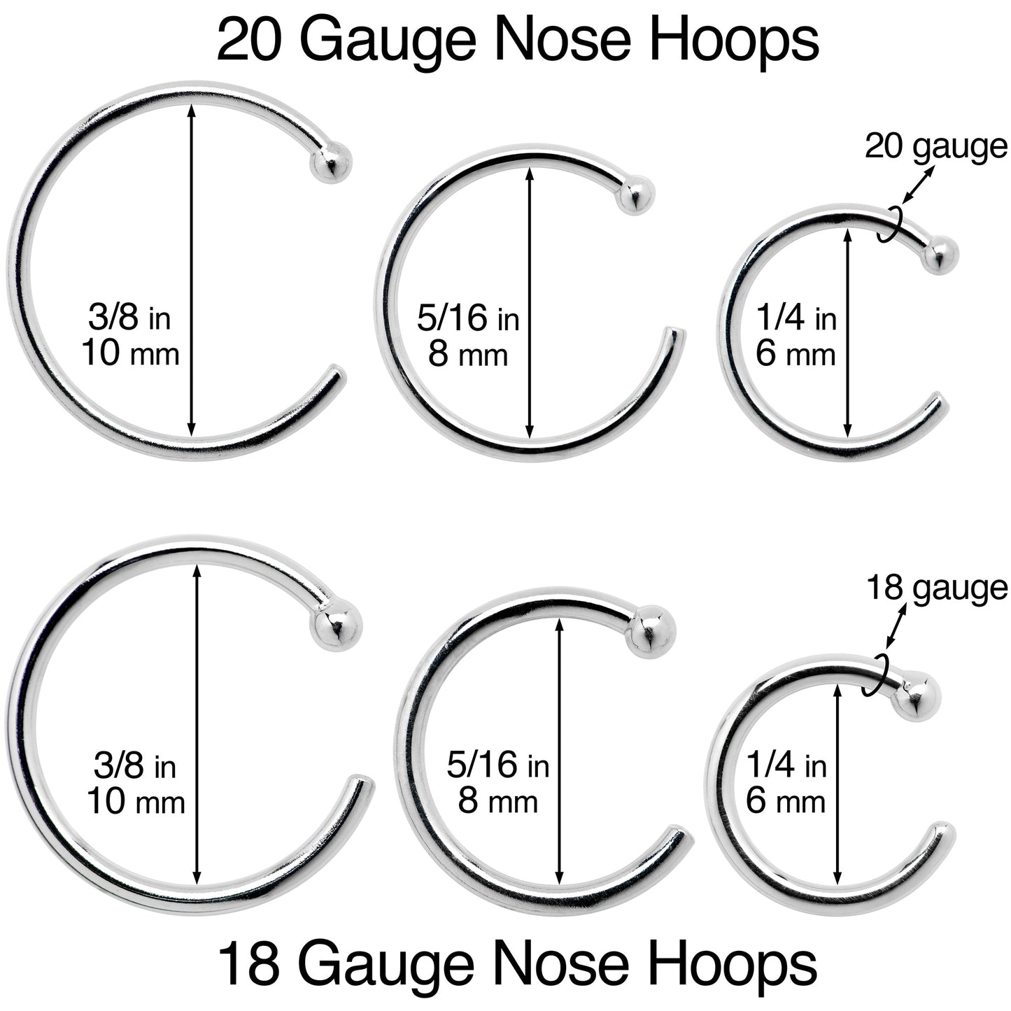 20G 5/16 Solid 18K Yellow Gold Nose Hoop