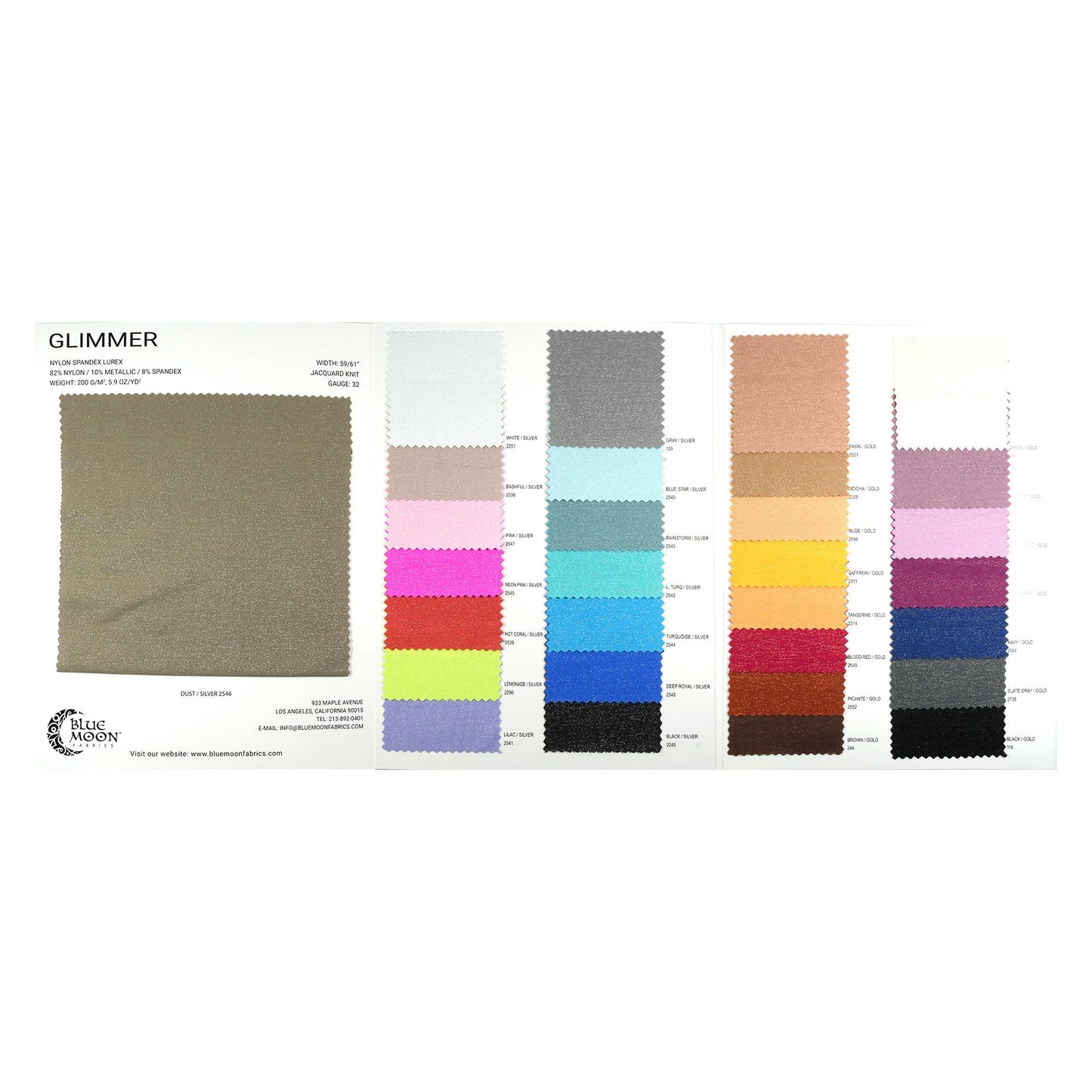 Glimmer Nylon Spandex Lurex Color Card | Blue Moon Fabrics