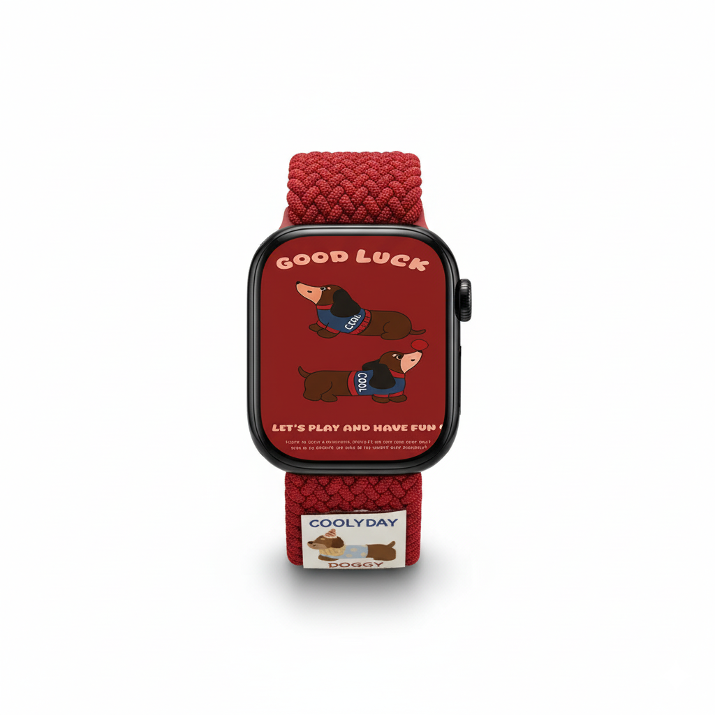 Good Luck Dachshund series Red knitted elastic Apple Watch strap