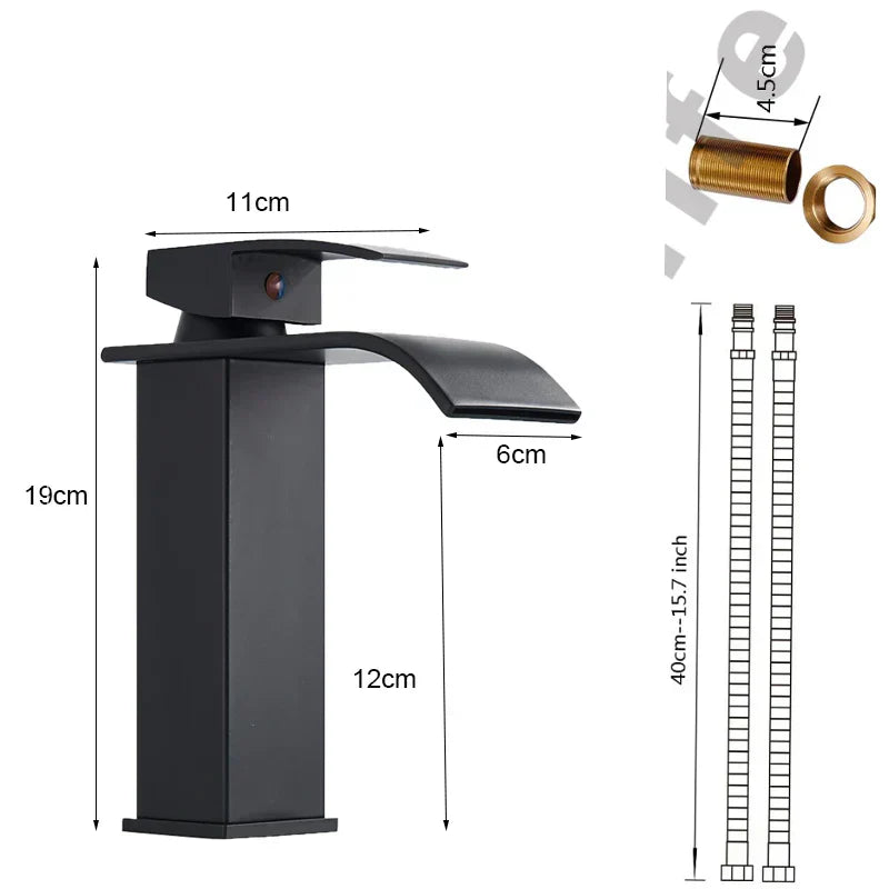 DecorBites™ Black Waterfall Basin Faucet Mixer Tap for Vessel Sinks - Single Hole