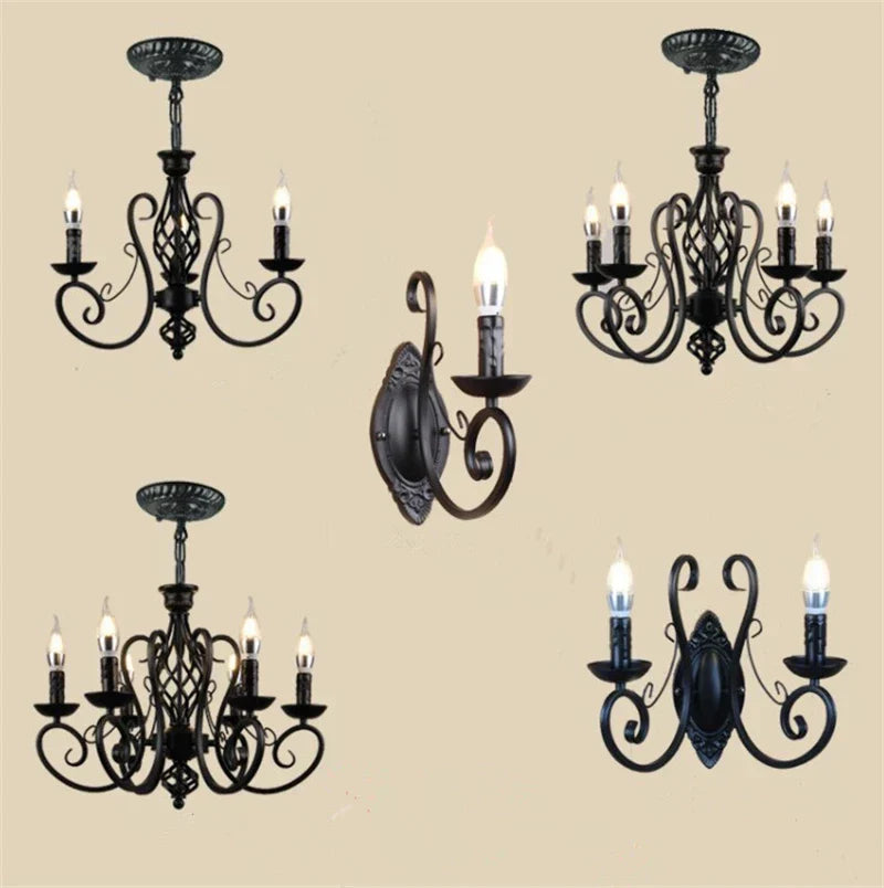 DecorBites™ Black Wrought Iron Loft Chandelier for Living Room, Bar, Restaurant - Retro Industrial Style